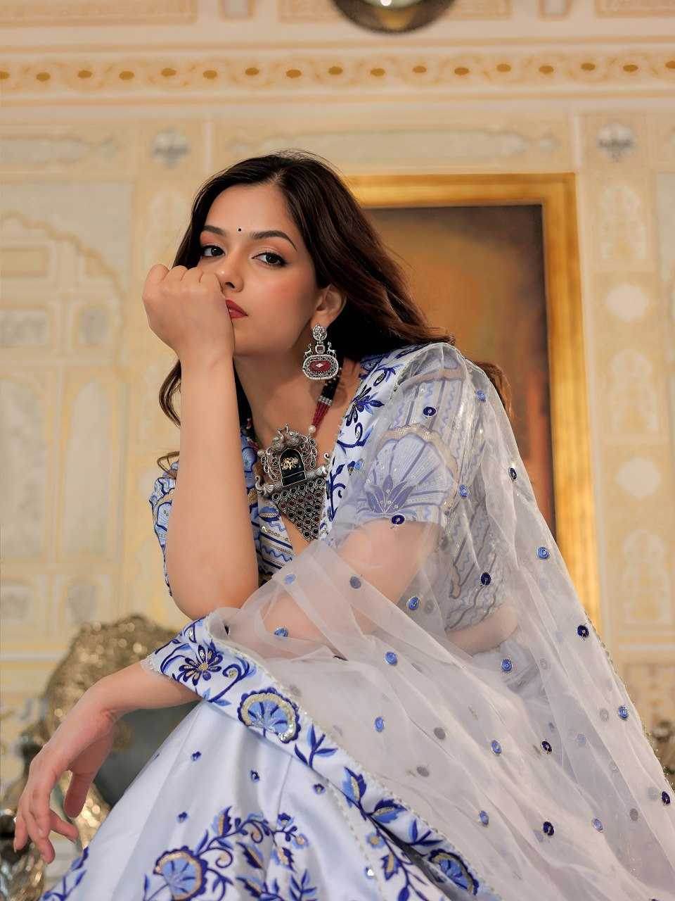 Satin Embroidered Sequins Lehenga - MYLUXURY LANE ENTERPRISE